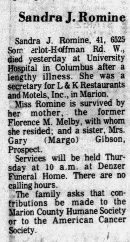 Sandra Romine Obituary